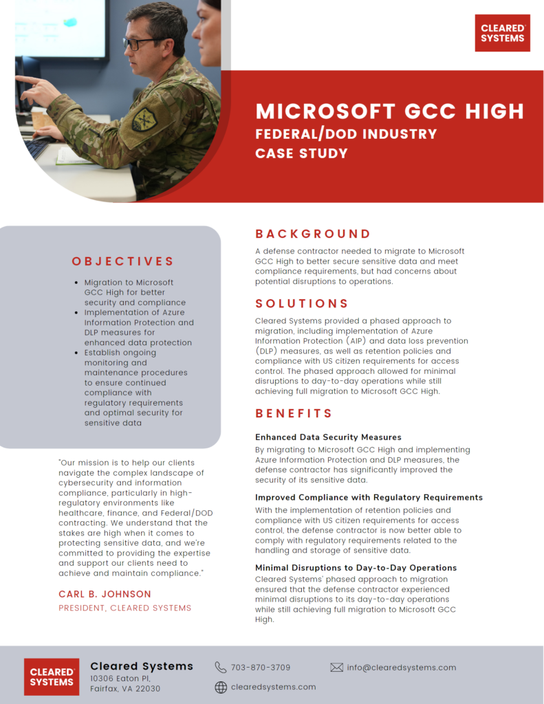 Enhancing Data Security and Compliance with Microsoft GCC High - A Cleared Systems Case Study