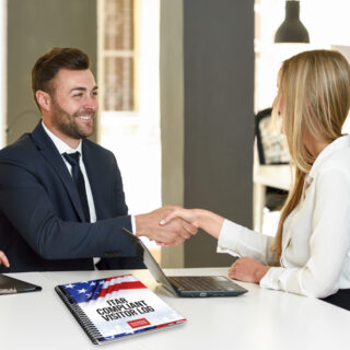 ITAR visitor log with people shaking hands