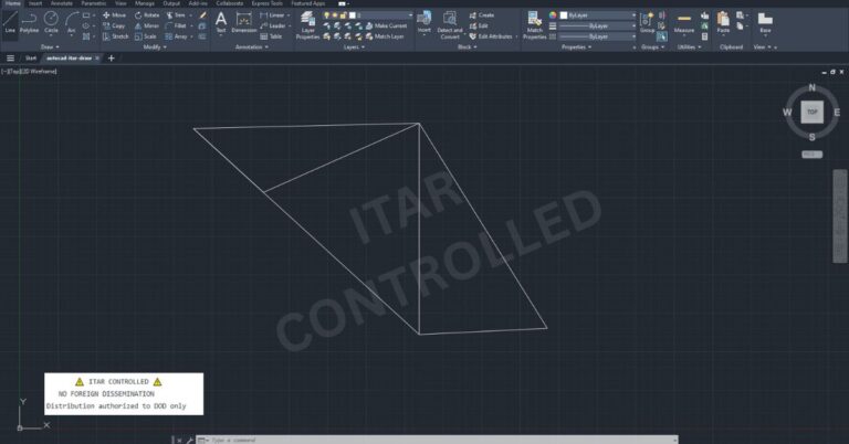 Is AutoCAD ITAR Compliant? A Comprehensive Guide for Defense Manufacturers 1 AUTOCAD drawing with ITAR controlled marking